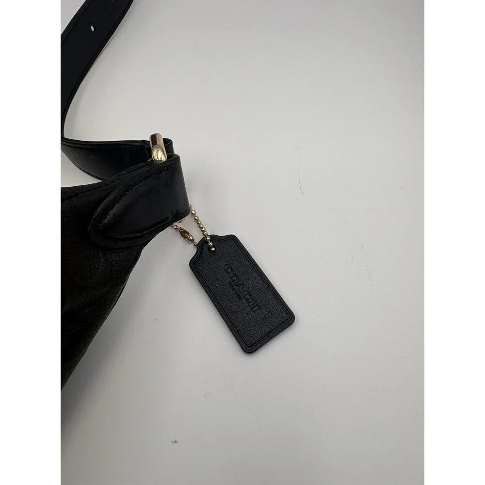 COACH Signature Leather Waist Bag Unisex Black Crossbody Belt Bag Rare Authenti
